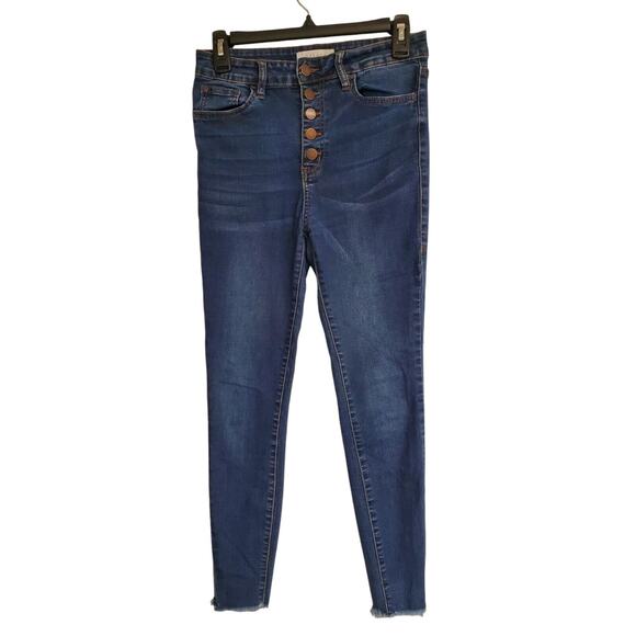 Junior's Nature Denim Darkwash Skinny Jeans Button Fly Frayed Ankles | Size 5 - Picture 1 of 10